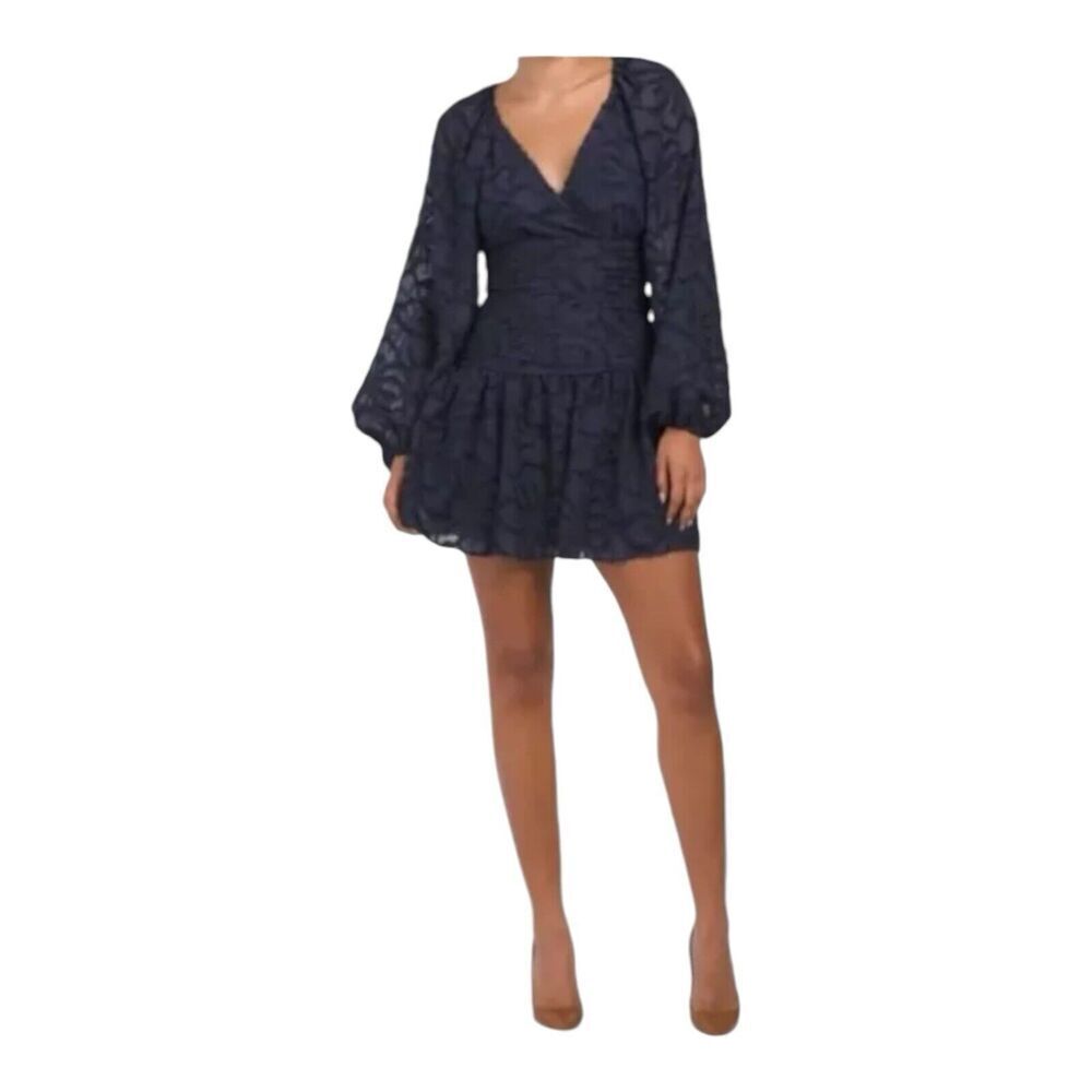 Tanya Taylor Dress Women’s 12 Eva Navy Blue Puff Sleeve Mini Flirty Coquette